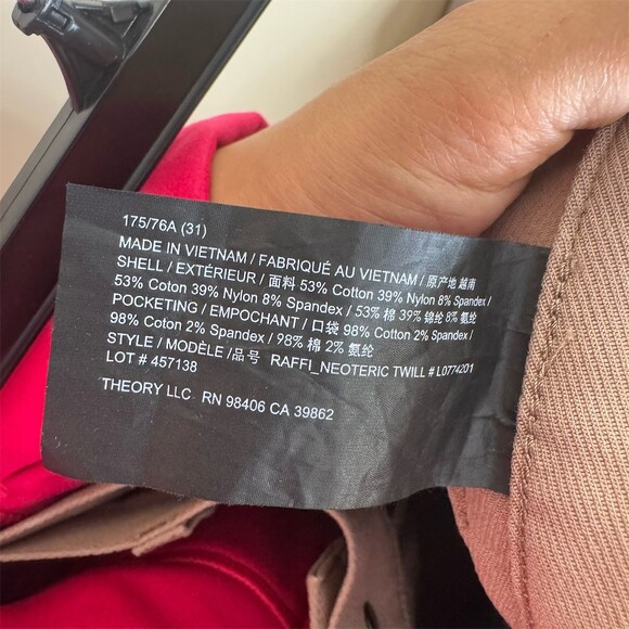 Theory Raffi Pants Mens 31x30 Taupe Slim Straight 5-Pocket Stretch - Picture 6 of 6